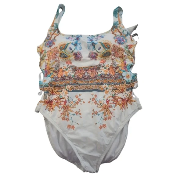 NWT Cole New York Tahiti Plunge Lattice Side Mio One Piece sz L